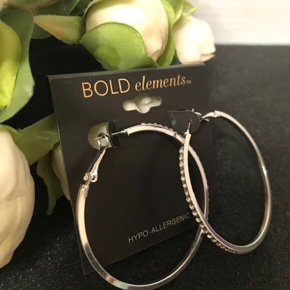 3/$25  Bold Elements Silver Tone Crystal Hoop Earrings - Picture 6 of 10